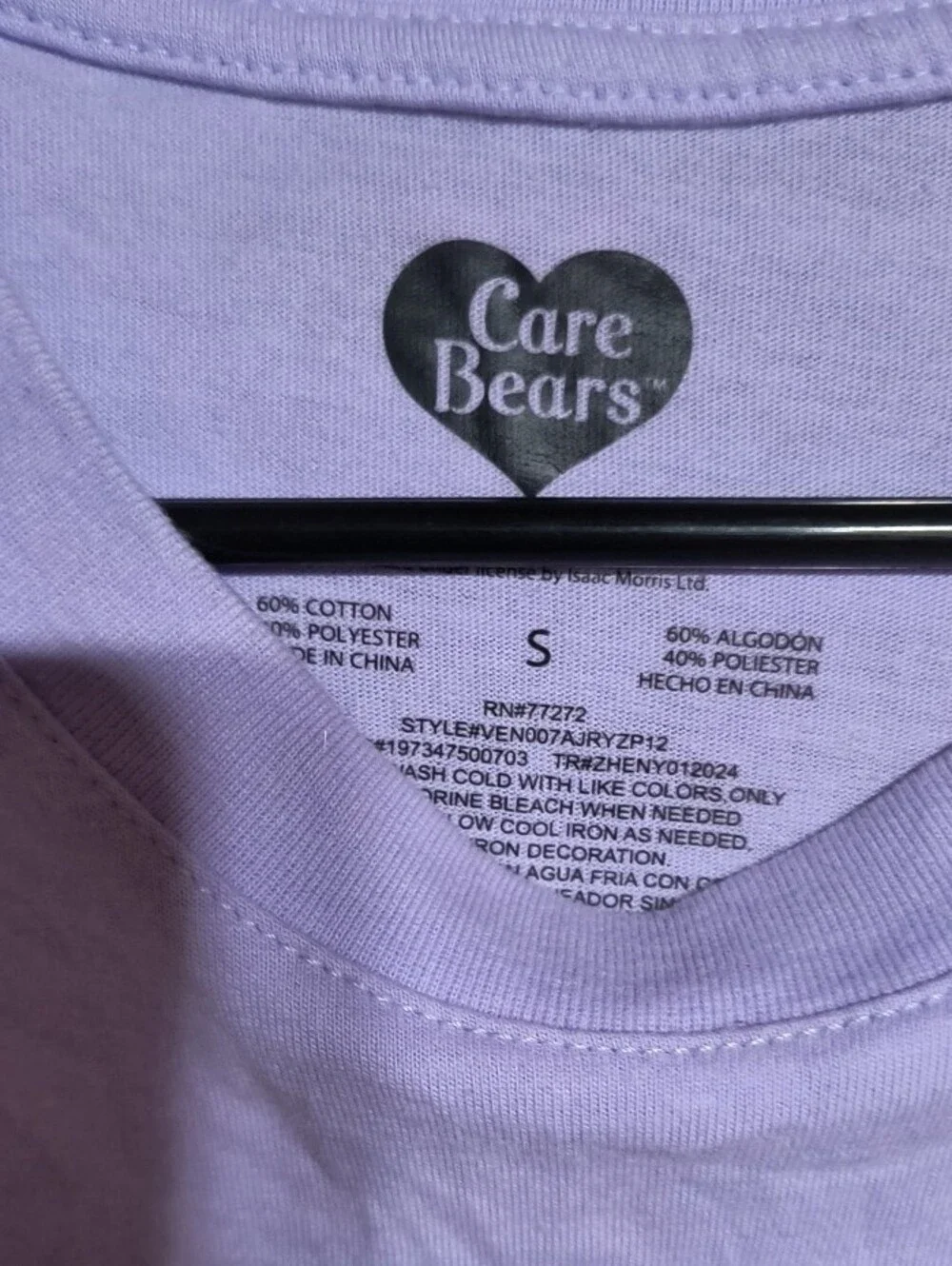 Care Bears Lavender Tee with Multi-Color Bear Graphics